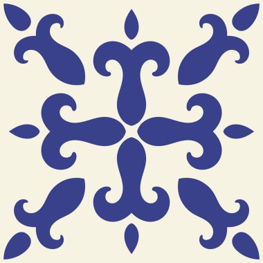 Mediterranean ceramic blue seamless tile pattern, tamplate of square stamp, carving template, rotational symmetry, arabic style, isolated on white background