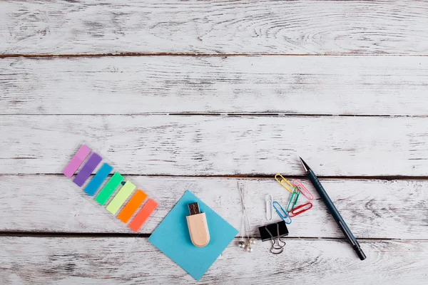 Office supplies on vintage table — 스톡 사진