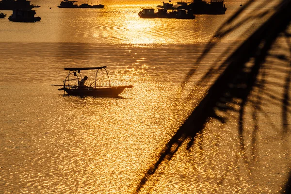 Bateaux de pêche asiatiques au coucher du soleil — Photo