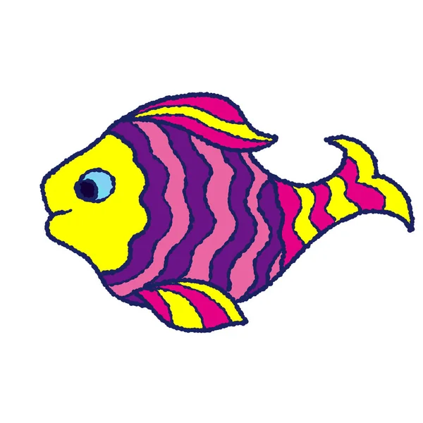 Yellow Pink Lilac Cartoon Fish Isolated White Background Bright Multicolored — Stock Photo, Image