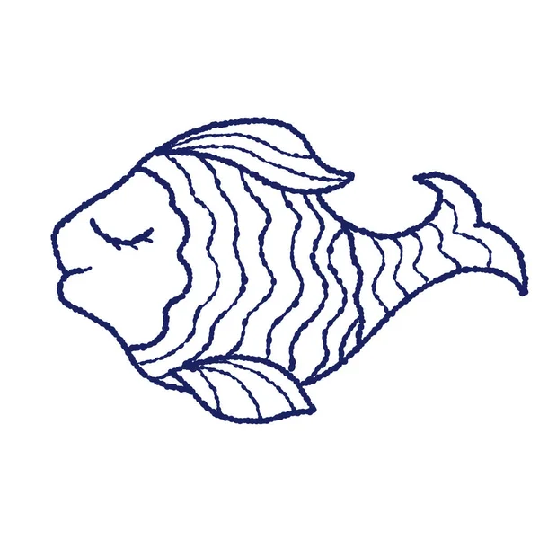 Poisson Endormi Contour Dessin Animé Mignon Contour Bleu Isolé Sur — Photo