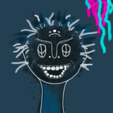 Gri arka plandaki çocuk, Basquiat 'ın soyut sanat portresine benzer beyaz bir erkek portresi.