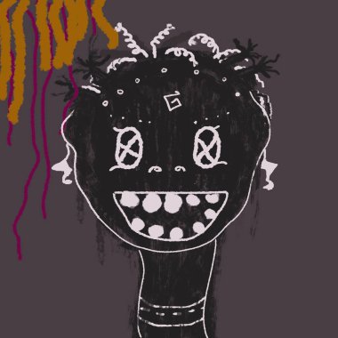 Basquiat 'ın tarzına benzer bir kız. Küçük soyut sanat portresi