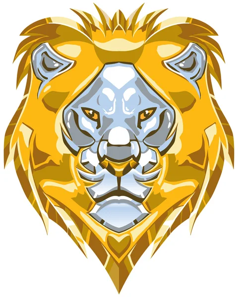 Metallic Gold and Silver Lion Head Vector Illustration — Stock Vector