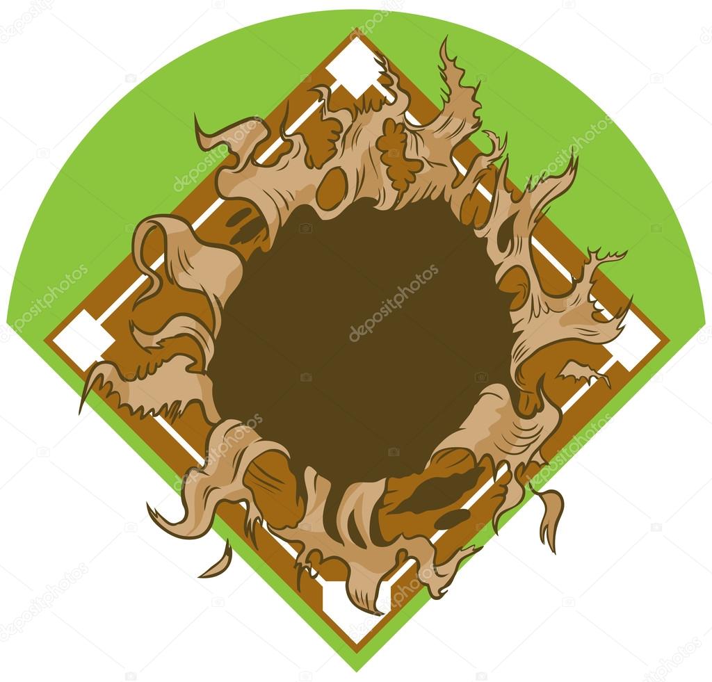 Hole Ripping out of Baseball Diamond Vector Cartoon Clip Art