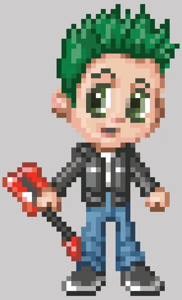 Pixel Art Anime Punk Rocker αγόρι — Διανυσματικό Αρχείο