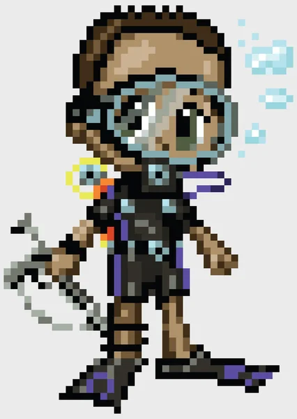 Pixel arte Anime Scuba Diver Boy —  Vetores de Stock