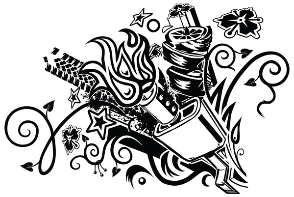 Muffler explosion tattoo vector clip art illustration — Stock Vector