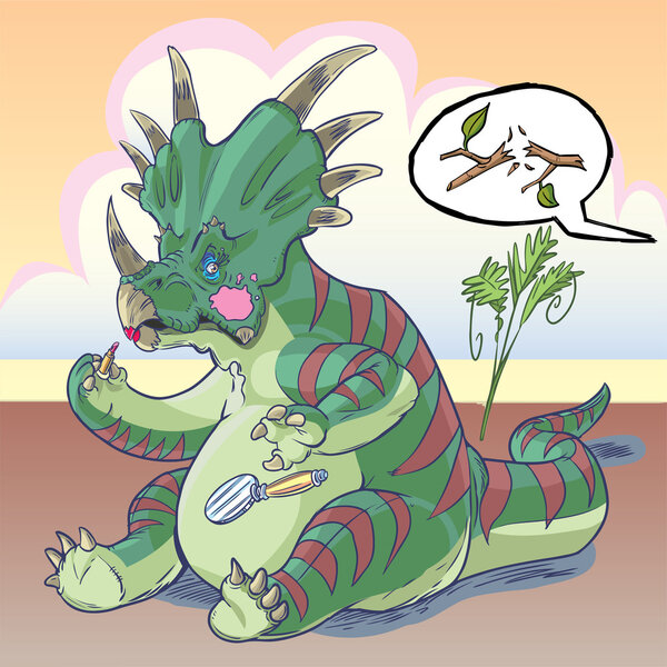 Styracosaurus dinosaur applying makeup vector clip art illustration