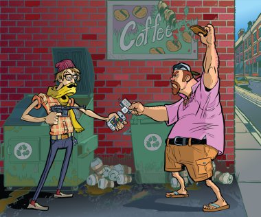 Hipster Robbing an Aging Frat Guy Vector Illustration clipart