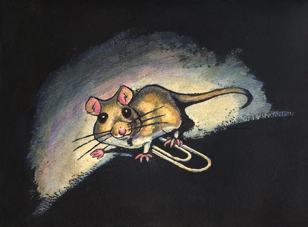 Small mouse with paperclip illustration — Stock Photo, Image