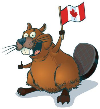 Vektör karikatür Beaver Kanada bayrağı ile küçük resim illüstrasyon