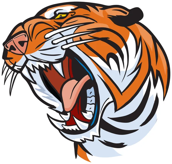 Tête de tigre rugissant vecteur dessin animé Clip Art Illustration — Image vectorielle