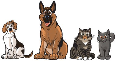Grup vektör karikatür köpek ve kedi küçük resim illüstrasyon