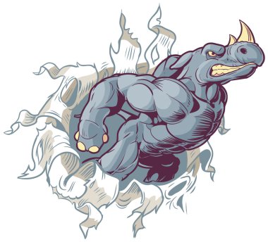 Kağıt arka plan vektör çizgi film değil kopyalama maskot Rhino küçük resim illüstrasyon