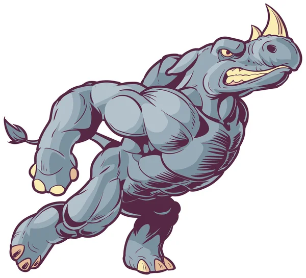 Mascotte Rhino Chargement Dessin animé vectoriel droit Clip Art Illustration — Image vectorielle