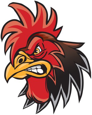 Kızgın Karikatür Horoz Maskot Baş İllüstrasyon