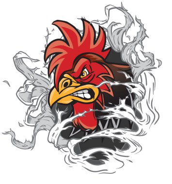Karikatür Horoz Maskot Arka Plan Dışarı Ripping
