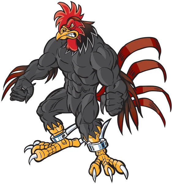 Muscular Cartoon Rooster Mascot Gritting Teeth — Stock Vector