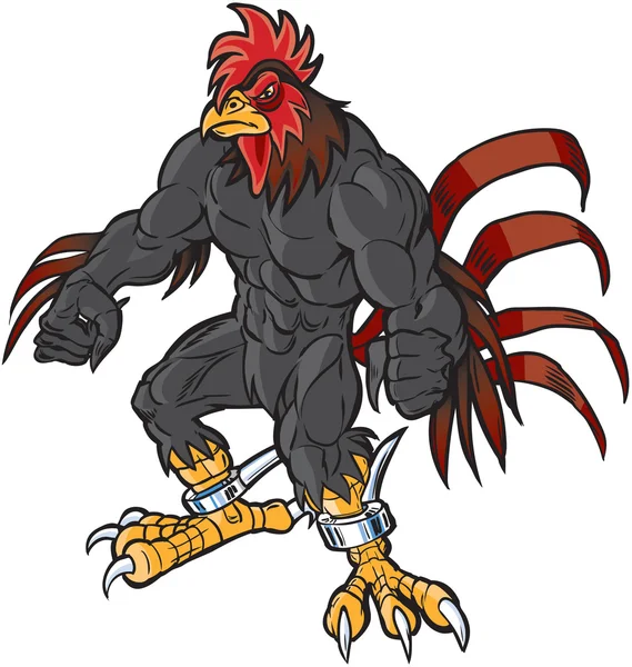 Muscular Cartoon Rooster Mascot Scowling — Stock Vector
