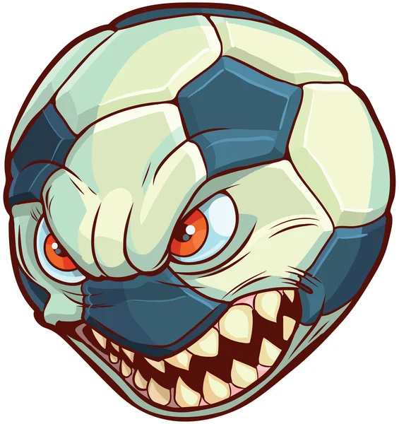 Vector cartoon Soccer Ball met mean face en scherpe tanden — Stockvector