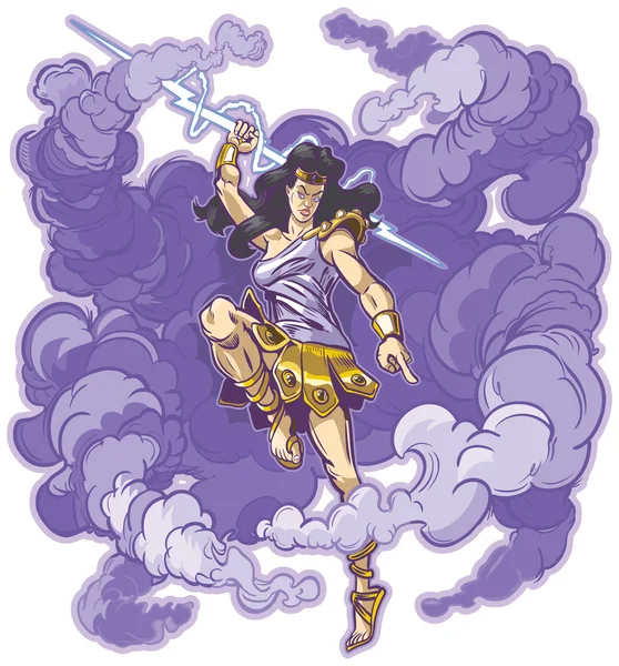 Female Thunder Goddess or Titan Mascot Vector Cartoon — Stock Illustration Female Thunder Goddess or Titan Mascot Vector Cartoon Stock Illustration