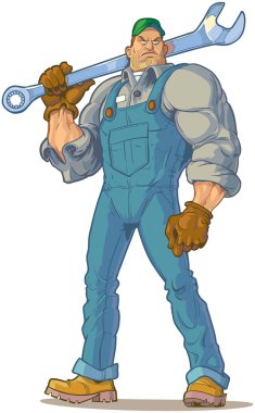Wrench Vektör Karikatür ile Sert Mekanik