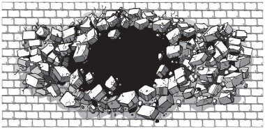 Delik Breaking Through Wide Brick Wall Vector Karikatür Klip Resim resim