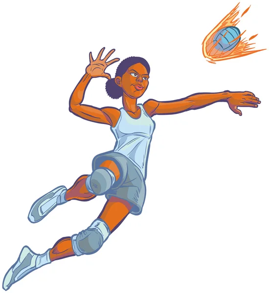 Chica Spiking Flaming Voleibol Vector Dibujos Animados Ilustración — Vector de stock