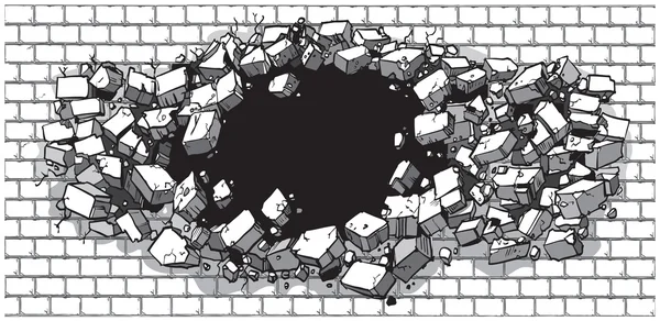 Delik Breaking Through Wide Brick Wall Vector Karikatür Klip Resim resim — Stok Vektör