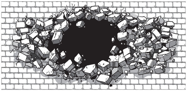 Hole Breaking Through Wide Brick Wall Vector Cartoon Clip Art illustration