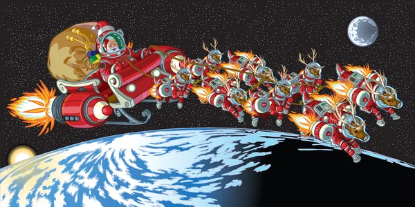 Astronauta Papai Noel e rena em órbita —  Vetores de Stock