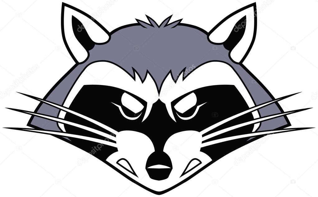 Vector cartoon clip art illustration of a stylized tough mean raccoon mascot head or face.