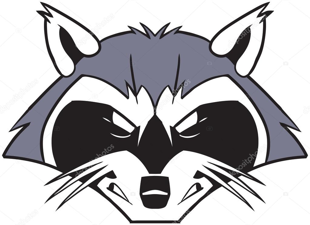 Vector cartoon clip art illustration of a rough tough and mean looking  raccoon mascot head or face.