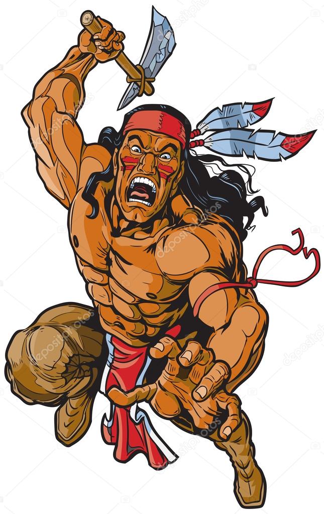 Guerrero Apache Nativo Americano Atacando con Tomahawk Vector de stock por  ©Dolimac 118400006