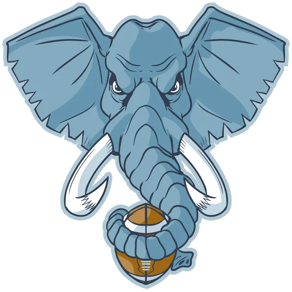 Elephant Mascot Head Holding Football Vector Cartoon Clip Art — Stock Vector