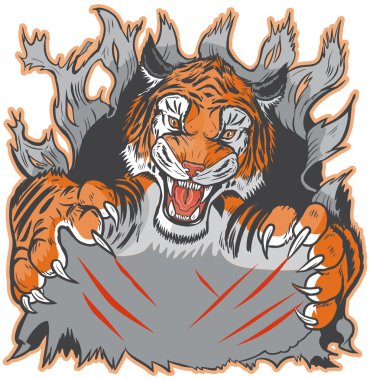 Maskot kaplan Ripping arka plan ve Clawing vektör şablonu