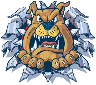 Bulldog Ripping Metal arka plan vektör çizgi film dışında