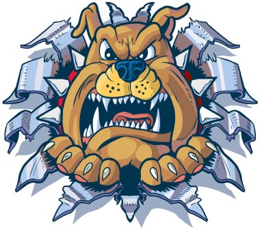 Bulldog Ripping out of Metal Background Vector Cartoon