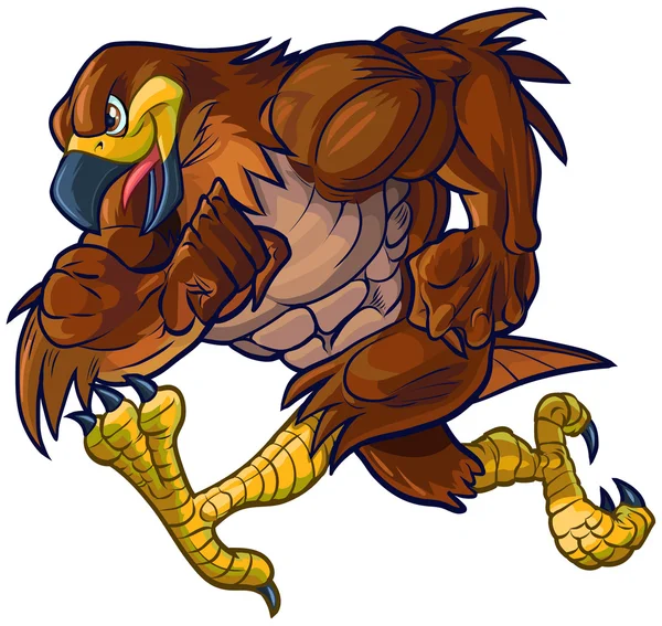 Vector Cartoon Hawk adelaar of Falcon mascotte Running — Stockvector