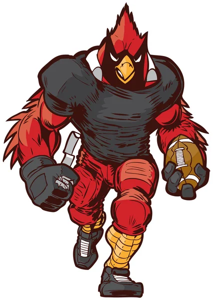 Vector de dibujos animados Cardenal jugador de fútbol Mascota en uniforme — Archivo Imágenes Vectoriales