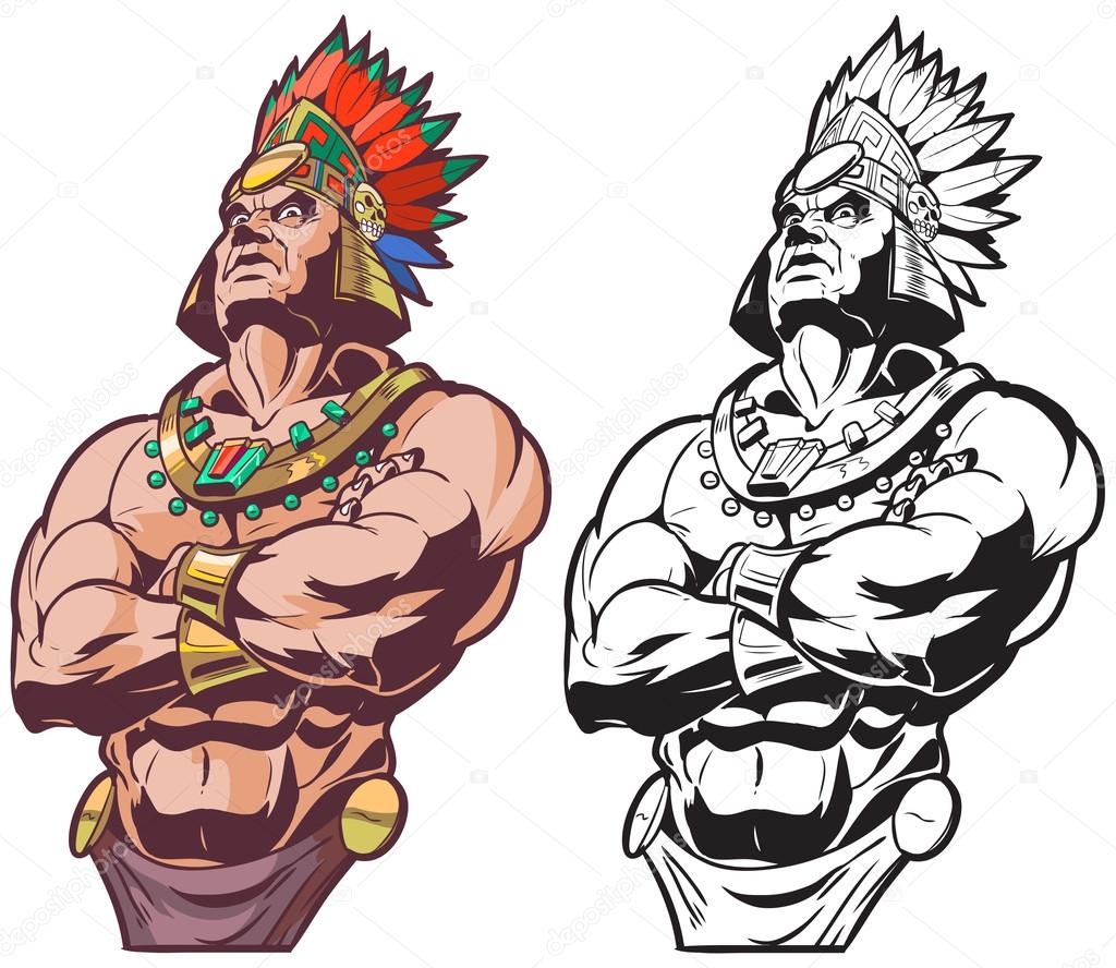 Inca or Mayan or Aztec Warrior or Chief Vector Mascot 