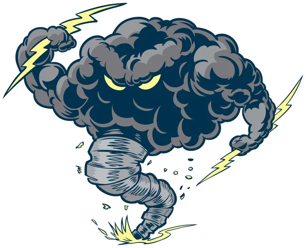 Mascotte Vector Cartoon Thundercloud Storm Tornado — Image vectorielle