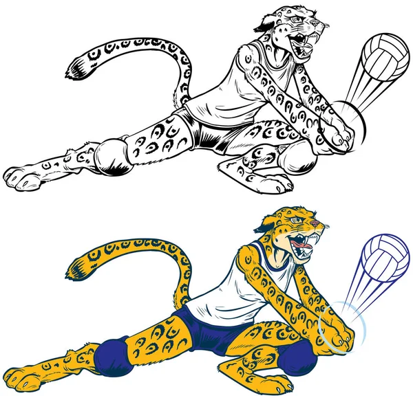 Vektorový Kreslený Klip Ilustrace Dáma Divoká Kočka Leopard Nebo Jaguár — Stockový vektor