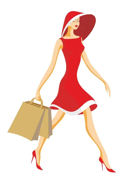 De dame met de shopping — Stockvector