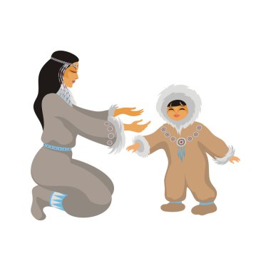 Chukchi mother and kid clipart