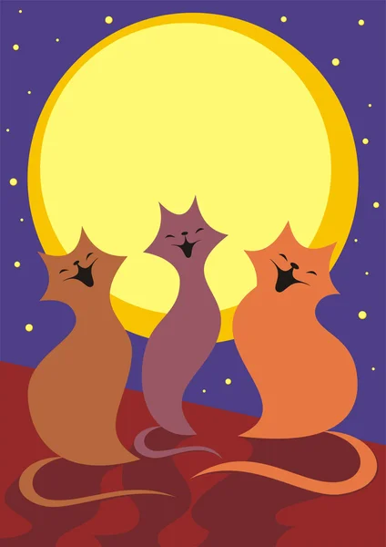 La luna y los gatos — Vector de stock