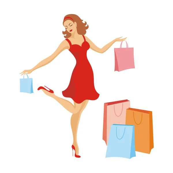 A menina com compras —  Vetores de Stock