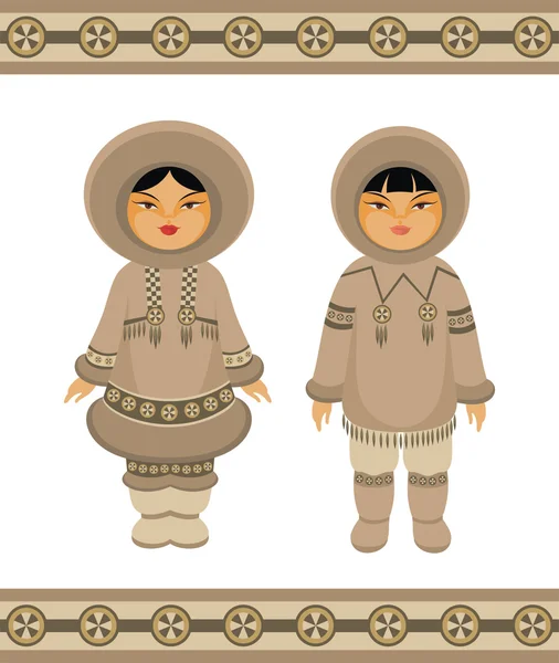 Eskimos en vêtements traditionnels — Image vectorielle