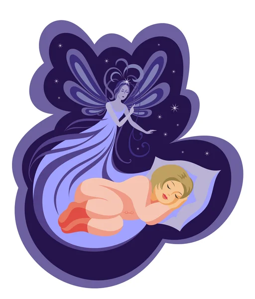 The fairy and the sleeping child — Stock Vector